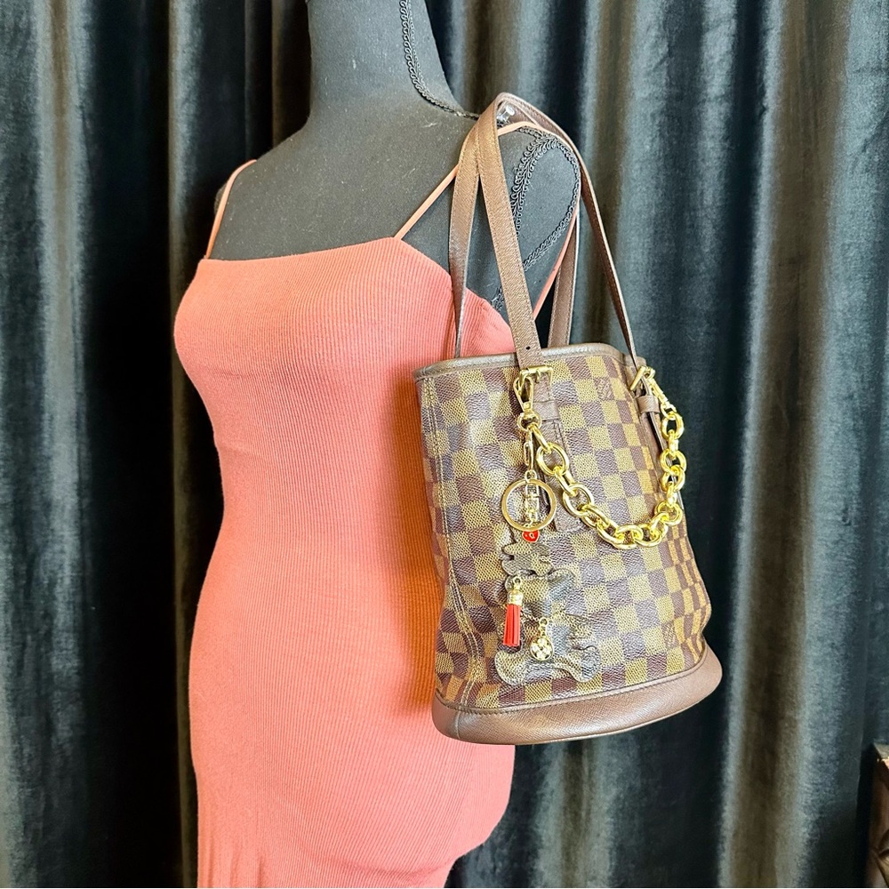 Louis Vuitton Marais Bucket Bag PM Damier Ebene & pouch crossbody wristlet NICE! - Picture 3 of 16